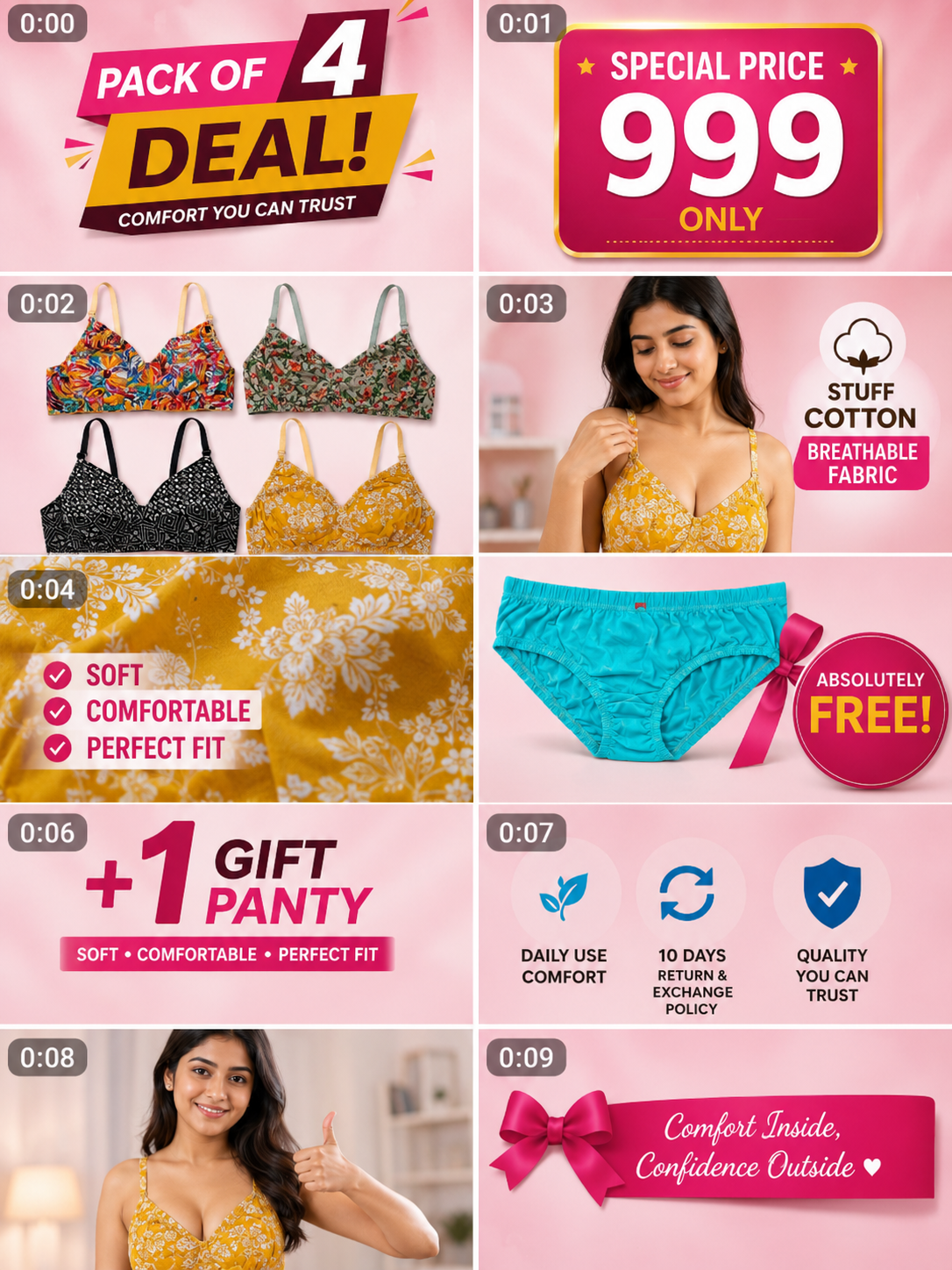 Pack off 4 Rendom Cotton Bra🌈 + Gift 🎁 1 Underwear