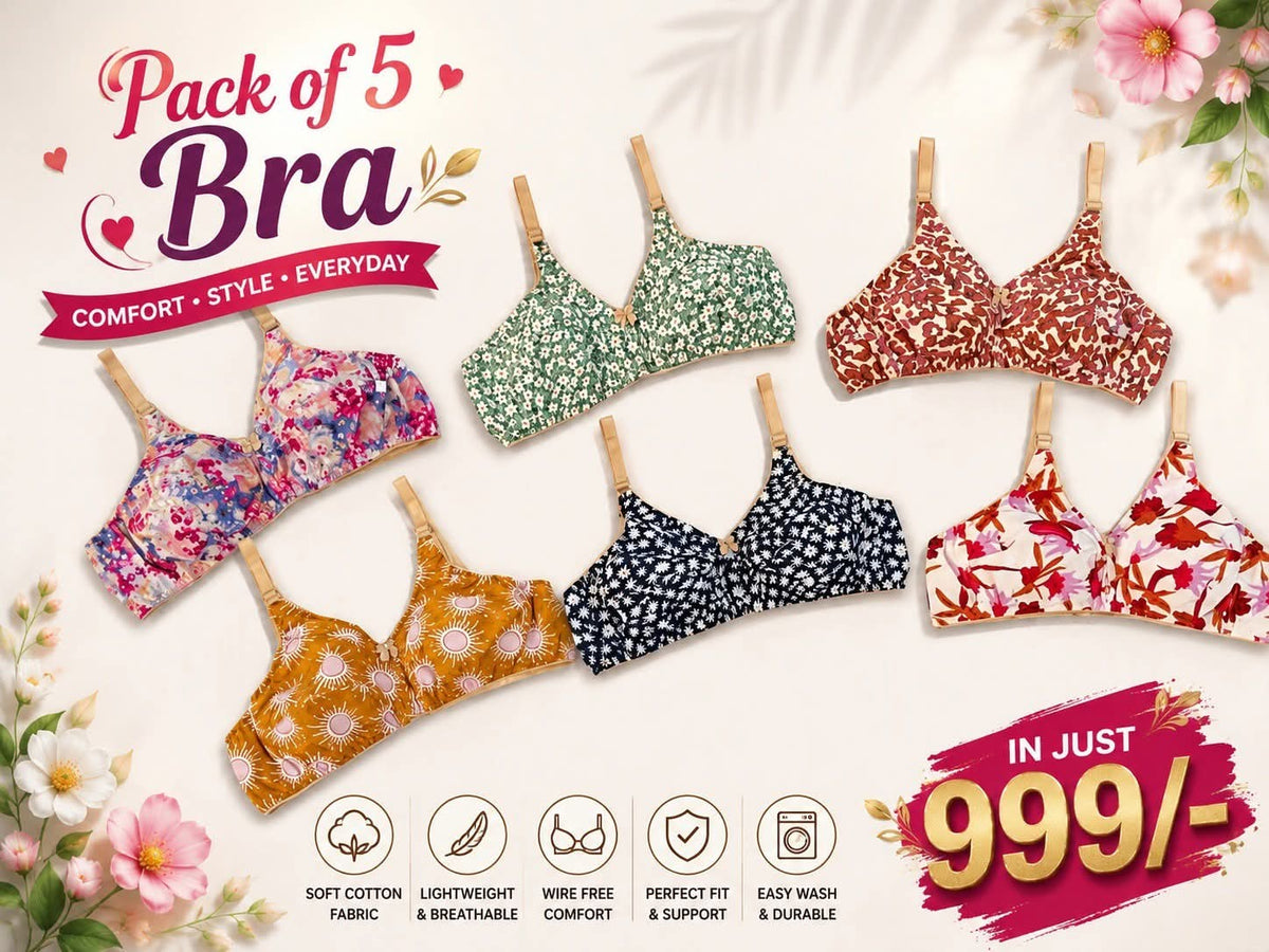 Pack of 5 Rendom Cotton Bra in 999/-🌈